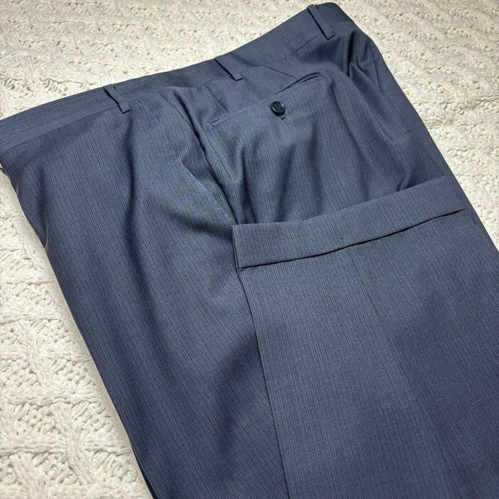 Canali Men's Dress Pants 40x31 Blue Gray 100% Wool Flat‎ Front Trousers
